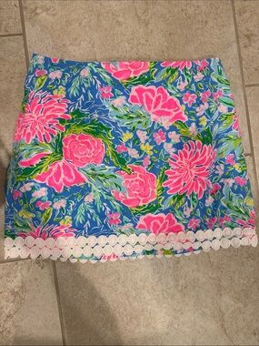 Lilly Pulitzer Blue Floral Mini Skirt with Pink Blooms